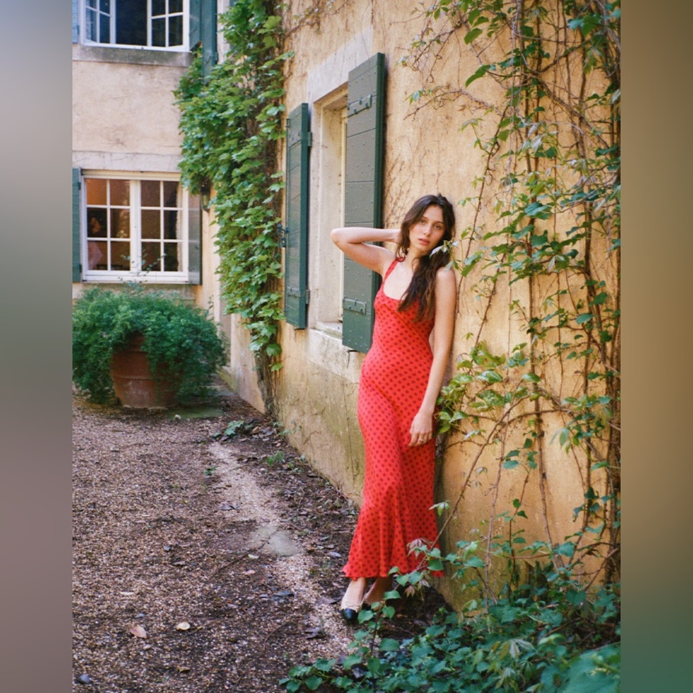 The Allegra - Aura Elegant Red Polka Dot Dress Realisation Par NWT